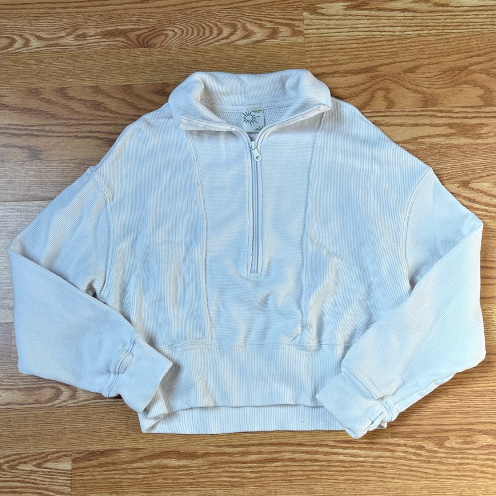 Offline Aerie Women's Cream Quarter-Zip Sweater